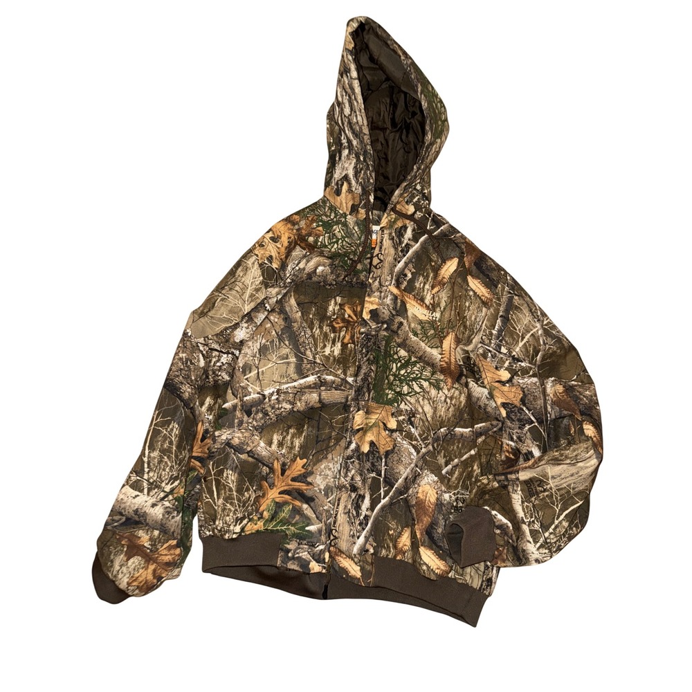 Magellan Outdoors Mens Realtree Edge Camo Hooded Bomber Jacket Brown Large